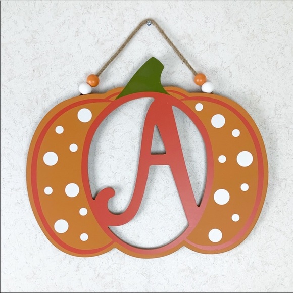 Pumpkin Initial A Polka Dot Door Sign Wall Hanging Fall Decor - Picture 1 of 4